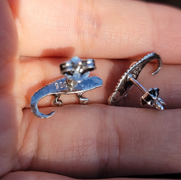 Vintage 950 Silver Little Chameleon Stud Earrings - Picture 2 of 5